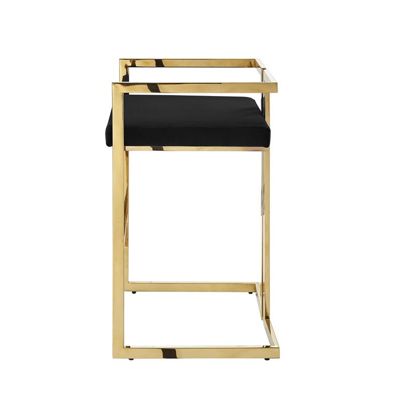 Kamiya Bar Stool Black/Gold Velvet  Geometric Frame Upholstered
