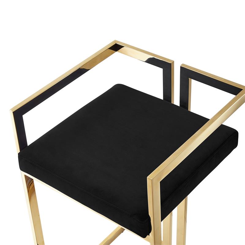 Kamiya Bar Stool Black/Gold Velvet  Geometric Frame Upholstered