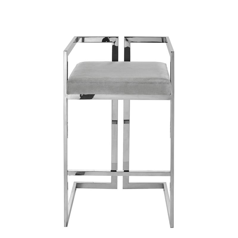 Kamiya Bar Stool Gray/Chrome Velvet  Geometric Frame Upholstered