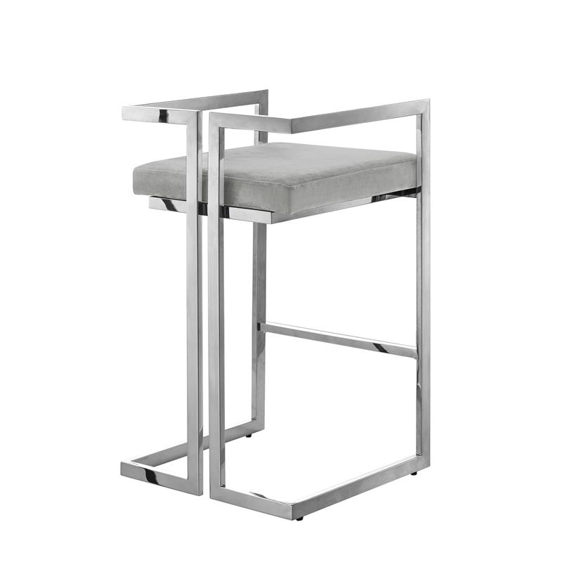 Kamiya Bar Stool Gray/Chrome Velvet  Geometric Frame Upholstered