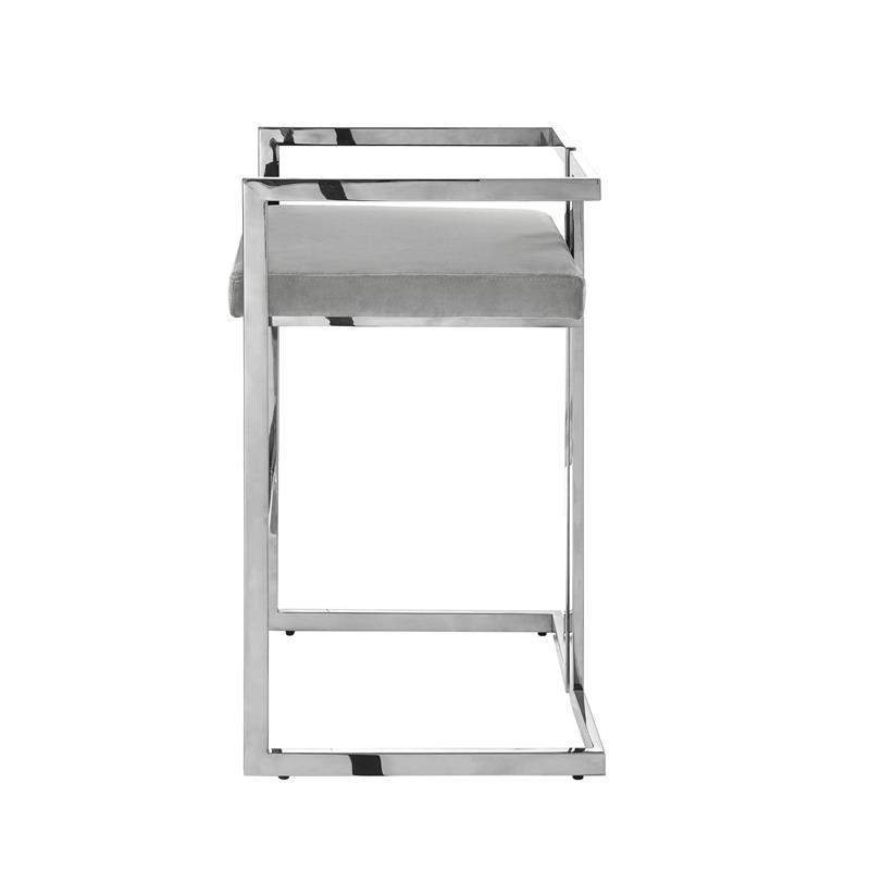 Kamiya Bar Stool Gray/Chrome Velvet  Geometric Frame Upholstered