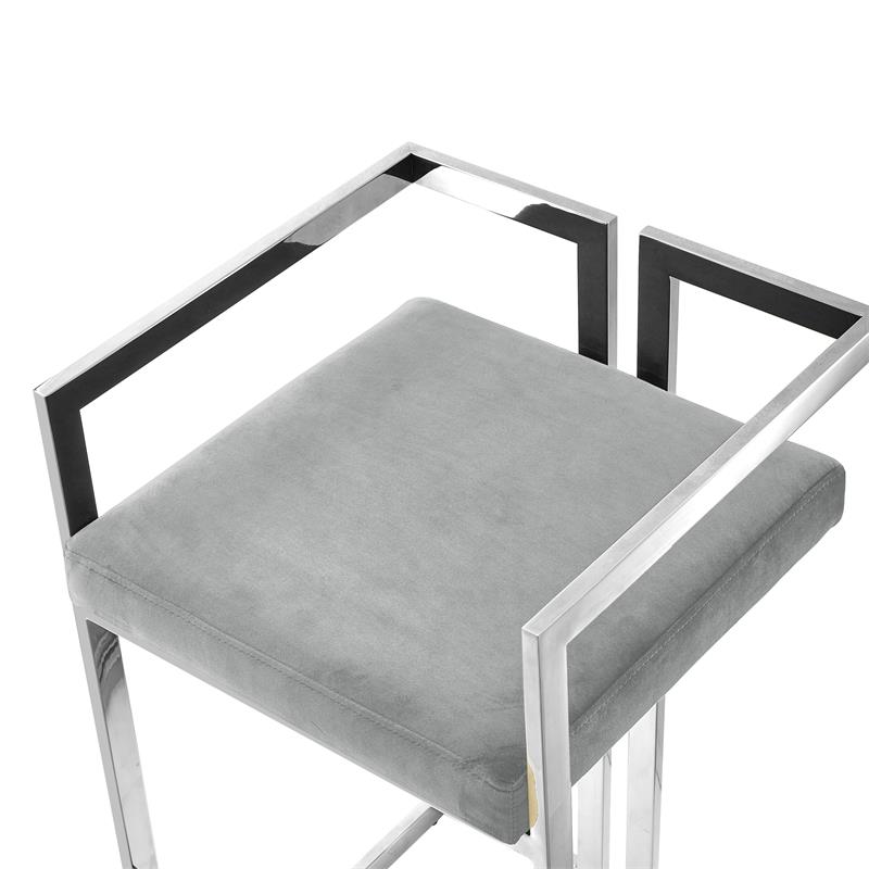 Kamiya Bar Stool Gray/Chrome Velvet  Geometric Frame Upholstered
