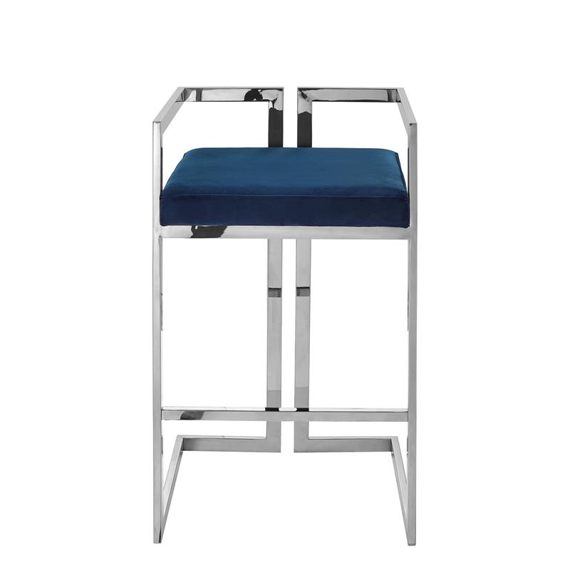 Kamiya Bar Stool Navy/Chrome Velvet  Geometric Frame Upholstered