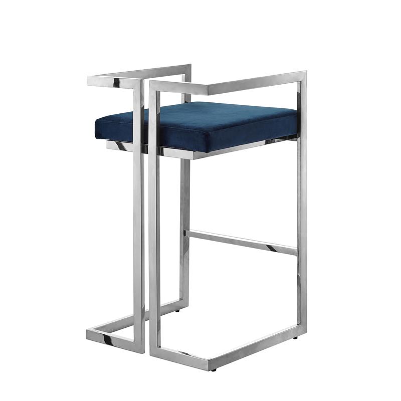 Kamiya Bar Stool Navy/Chrome Velvet  Geometric Frame Upholstered