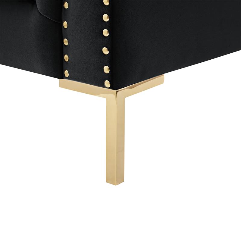 Arlette Club Chair Black Velvet Button Tufted Gold Nailhead Trim Sinuous Springs