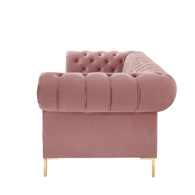Arlette Sofa Rust Velvet  Button Tufted Gold Nailhead Trim Sinuous Springs