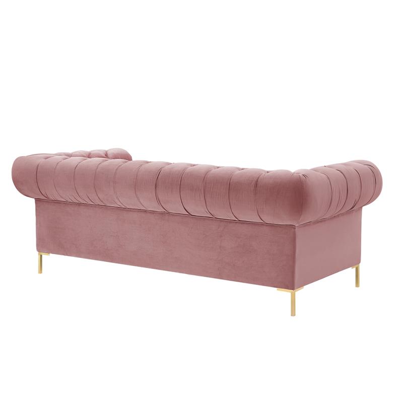 Arlette Sofa Rust Velvet  Button Tufted Gold Nailhead Trim Sinuous Springs