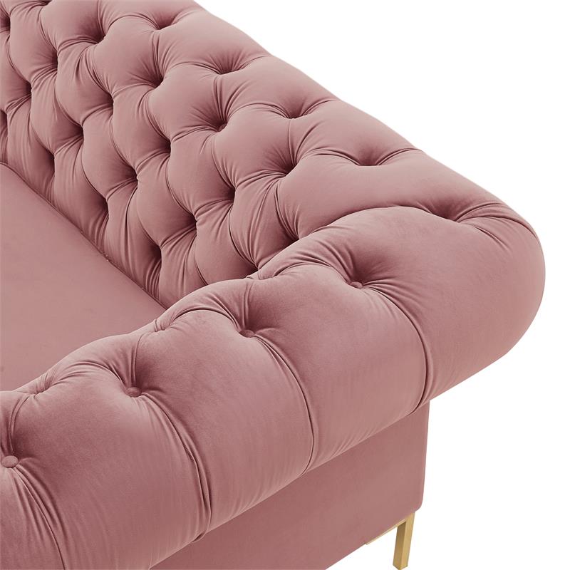 Arlette Sofa Rust Velvet  Button Tufted Gold Nailhead Trim Sinuous Springs