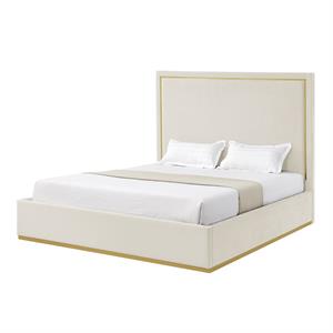 Creed Bed Beige Velvet Queen Upholstered Powder Coated Gold Frame and Base