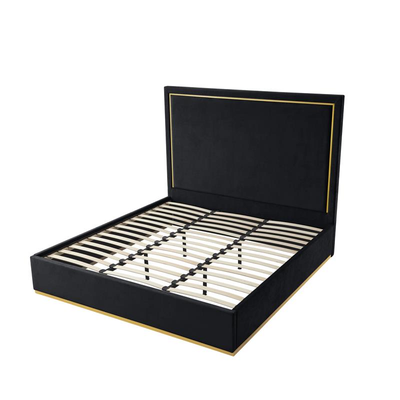 Creed Bed Black Velvet Queen Upholstered Powder Coated Gold Frame and Base