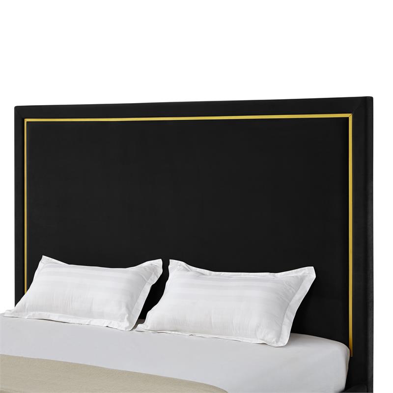 Creed Bed Black Velvet Queen Upholstered Powder Coated Gold Frame and Base