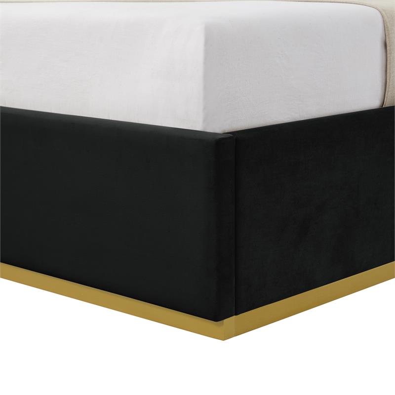 Creed Bed Black Velvet Queen Upholstered Powder Coated Gold Frame and Base