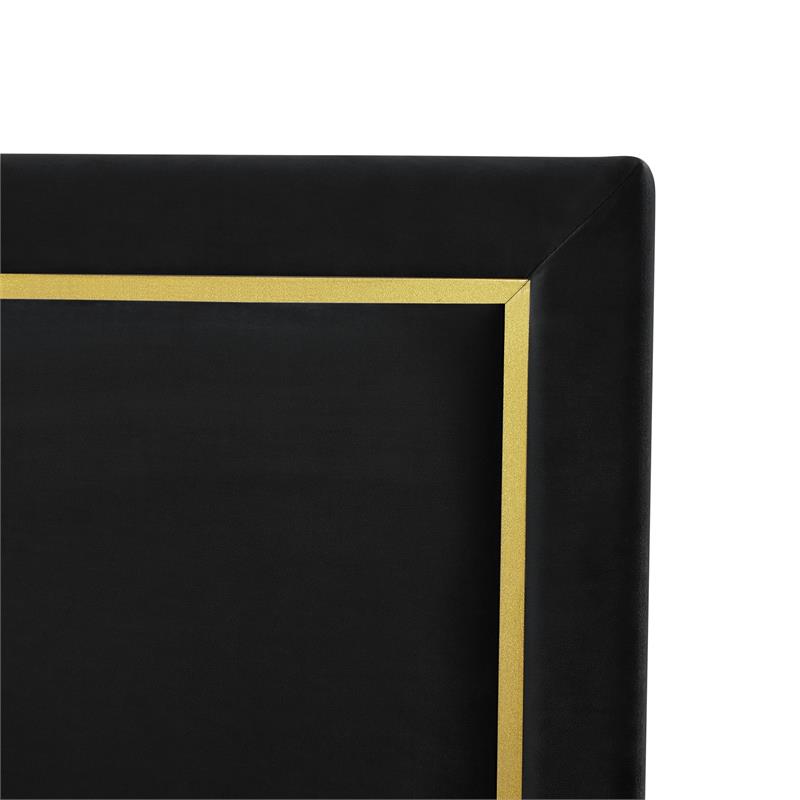 Creed Bed Black Velvet Queen Upholstered Powder Coated Gold Frame and Base