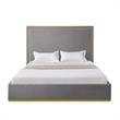 Creed Bed Grey Velvet Queen Upholstered Powder Coated Gold Frame and Base