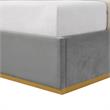 Creed Bed Grey Velvet Queen Upholstered Powder Coated Gold Frame and Base