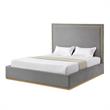 Creed Bed Grey Velvet Queen Upholstered Powder Coated Gold Frame and Base