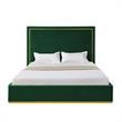 Creed Bed Hunter Green Velvet Queen Upholstered Powder Coated Gold Frame Base