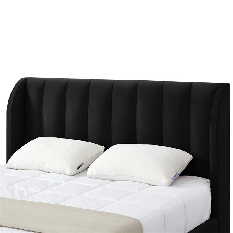 Aubreigh Bed Black Velvet Queen Upholstered Channel Tufted