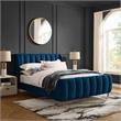 Aubreigh Bed Navy Velvet King Upholstered Channel Tufted