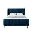 Aubreigh Bed Navy Velvet King Upholstered Channel Tufted