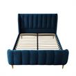 Aubreigh Bed Navy Velvet Queen Upholstered Channel Tufted