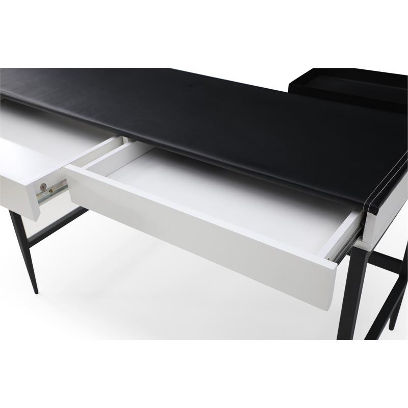 Floyd Eucalyptus Wood Desk Black/White 43.3L x 21.6W x 30H 2 Storage Drawers