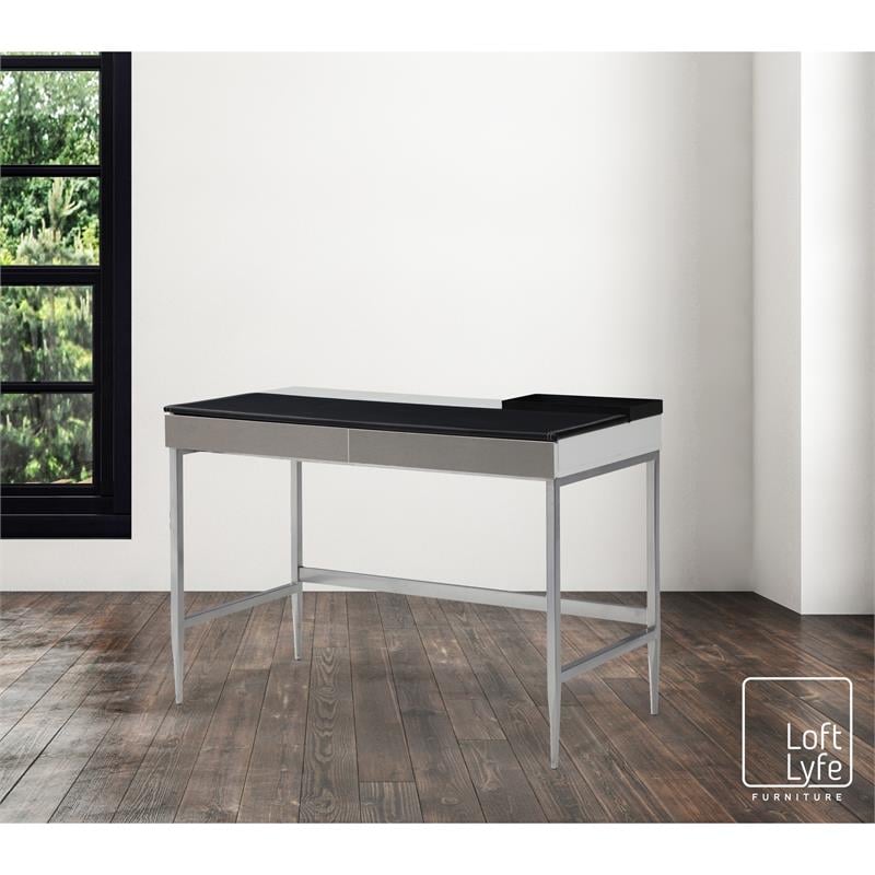 Floyd Eucalyptus Wooden Desk Black/Grey 43.3L x 21.6W x 30H 2 Storage Drawers