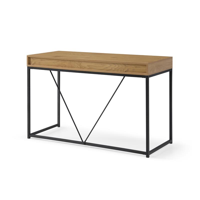 Emelyn Wooden Desk Natural/Black 47.2L x 19.7W x 30H 2 Storage Leather Drawer