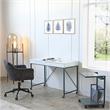 Marcelino Wooden Desk White/Navy 43.3L x 21.6W x 30H 2 Storage Drawers