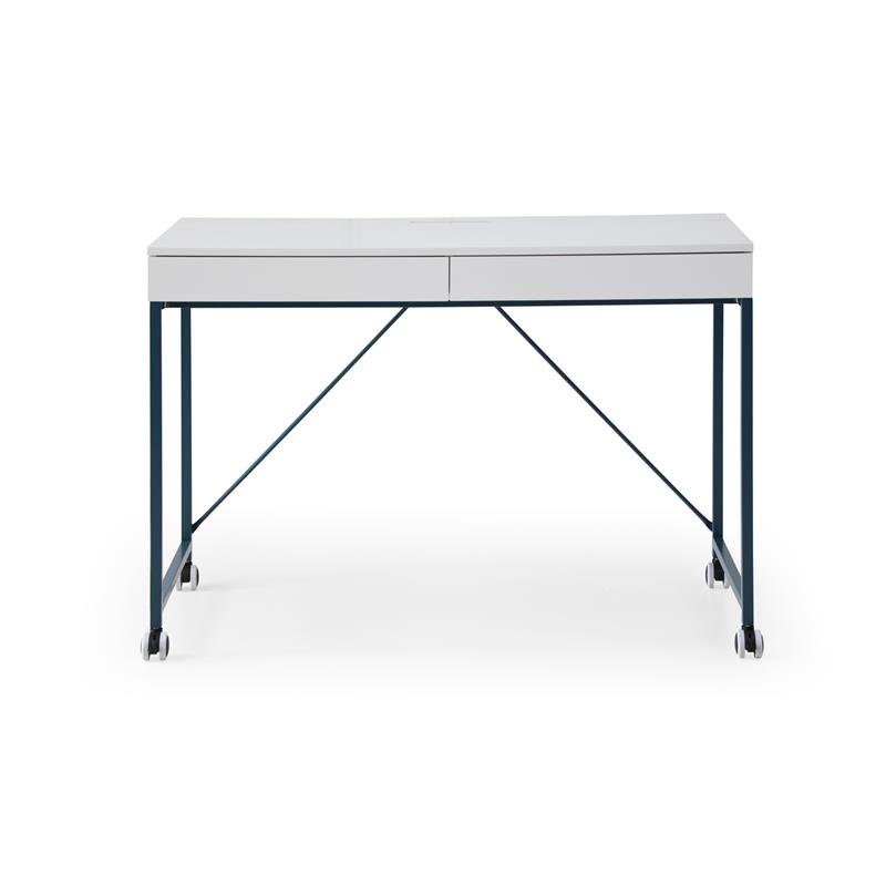 Marcelino Wooden Desk White/Navy 43.3L x 21.6W x 30H 2 Storage Drawers