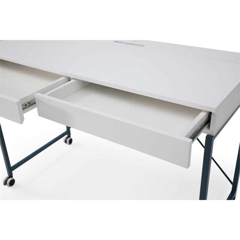 Marcelino Wooden Desk White/Navy 43.3L x 21.6W x 30H 2 Storage Drawers