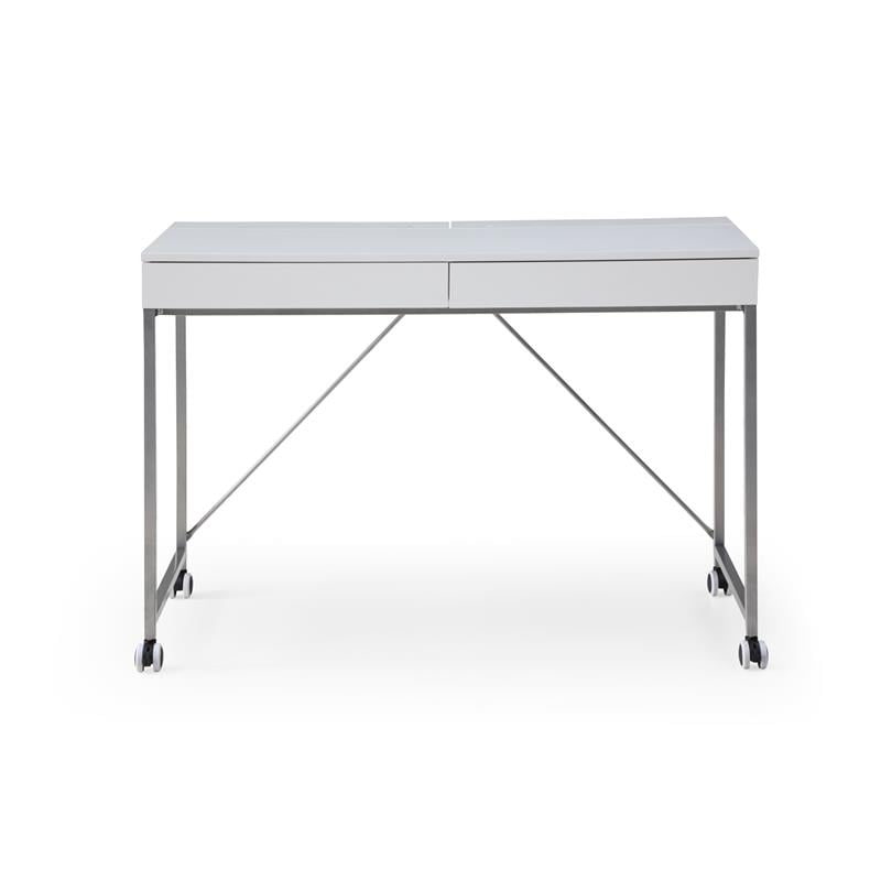 Marcelino Wooden Desk White/Silver 43.3L x 21.6W x 30H 2 Storage Drawers