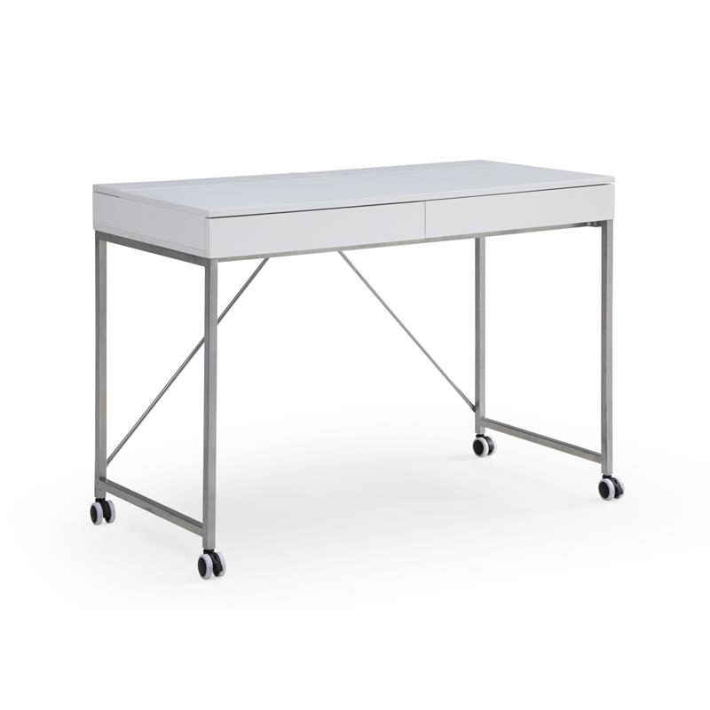 Marcelino Wooden Desk White/Silver 43.3L x 21.6W x 30H 2 Storage Drawers