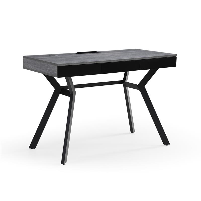 Aleeah Wooden Desk Grey/Black 43.3L x 21.6W x 30H 3 Storage Drawers