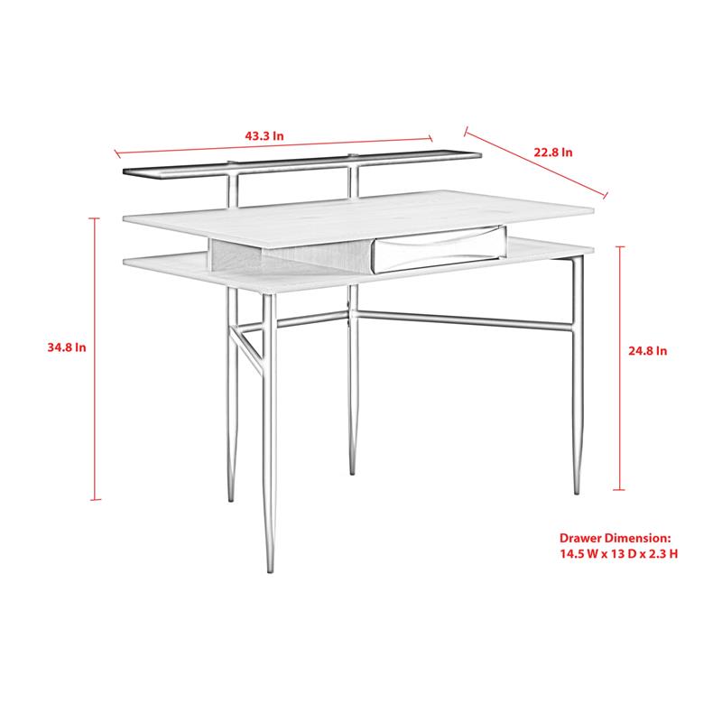 Layna Wooden Desk Gray/Black  43.3L x 22.8W x 34.8H 1 Storage Drawer Side