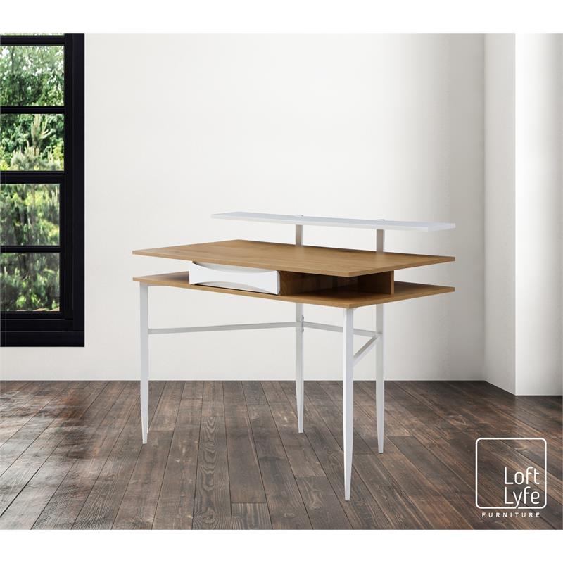 Layna Wooden Desk Natural/White 43.3L x 22.8W x 34.8H 1 Storage Drawer Side