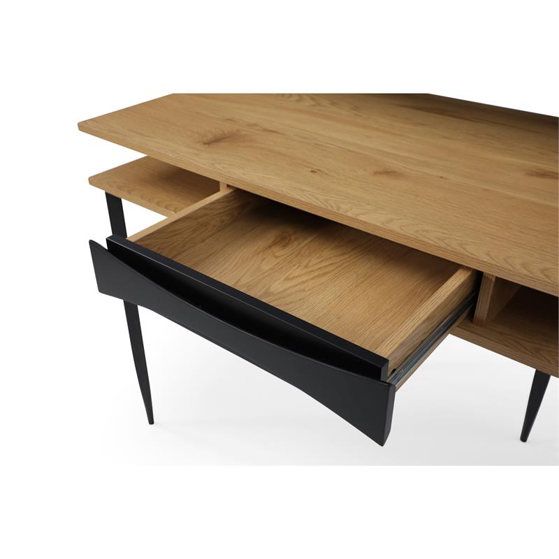 Layna Wooden Desk Natural/Black 43.3L x 22.8W x 34.8H 1 Storage Drawer Side