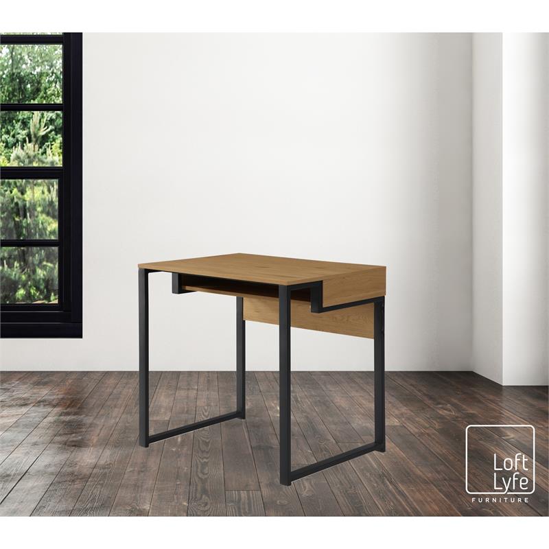 Taelynn Wooden Desk Natural/Black 31.5L x 23.6W x 30H Open Front Storage