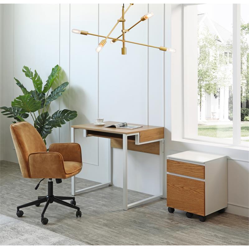 Taelynn Wooden Desk Natural/White 31.5L x 23.6W x 30H Open Front Storage