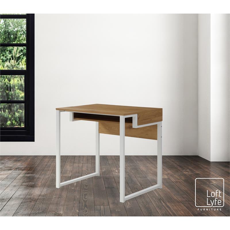 Taelynn Wooden Desk Natural/White 31.5L x 23.6W x 30H Open Front Storage
