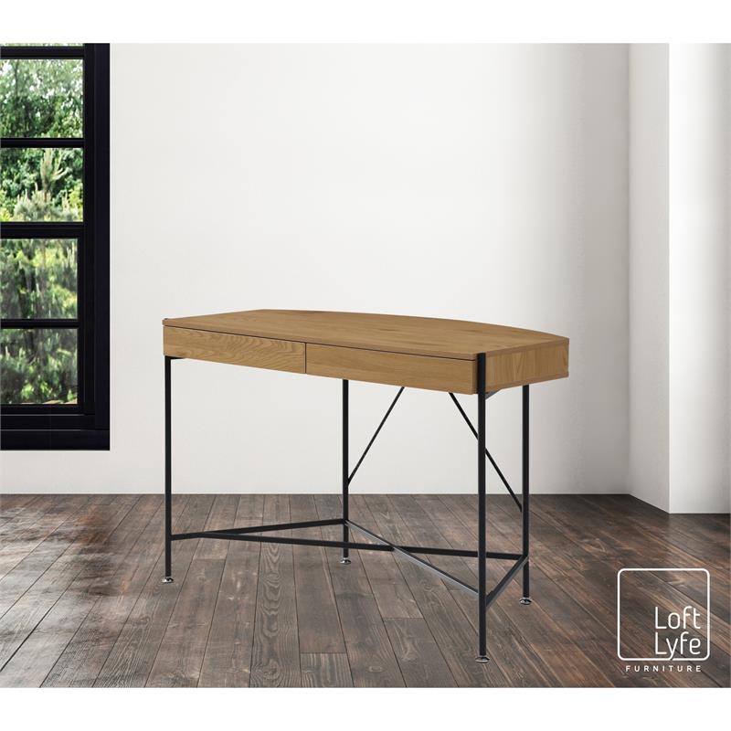 Kyran Wooden Desk Natural/Black 44.8L x 22.1W x 30H 2 Storage Drawers