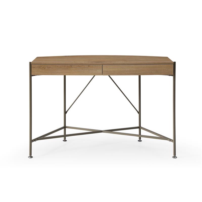 Kyran Wooden Desk Natural/Bronze 44.8L x 22.1W x 30H 2 Storage Drawers