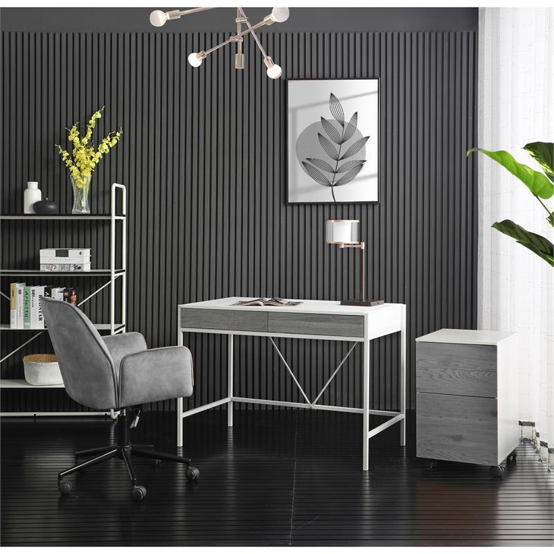 Yolanda Wooden Desk White/Grey 43.3L x 21.7W x 30H 2 Storage Drawers