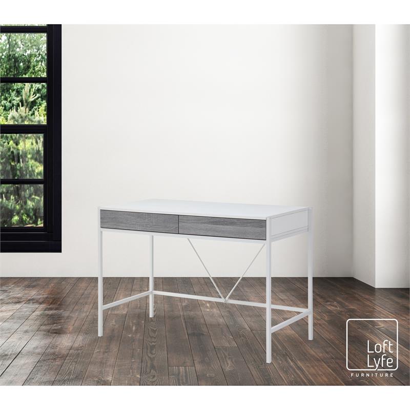 Yolanda Wooden Desk White/Grey 43.3L x 21.7W x 30H 2 Storage Drawers