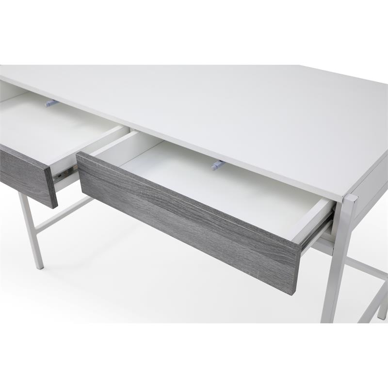 Yolanda Wooden Desk White/Grey 43.3L x 21.7W x 30H 2 Storage Drawers