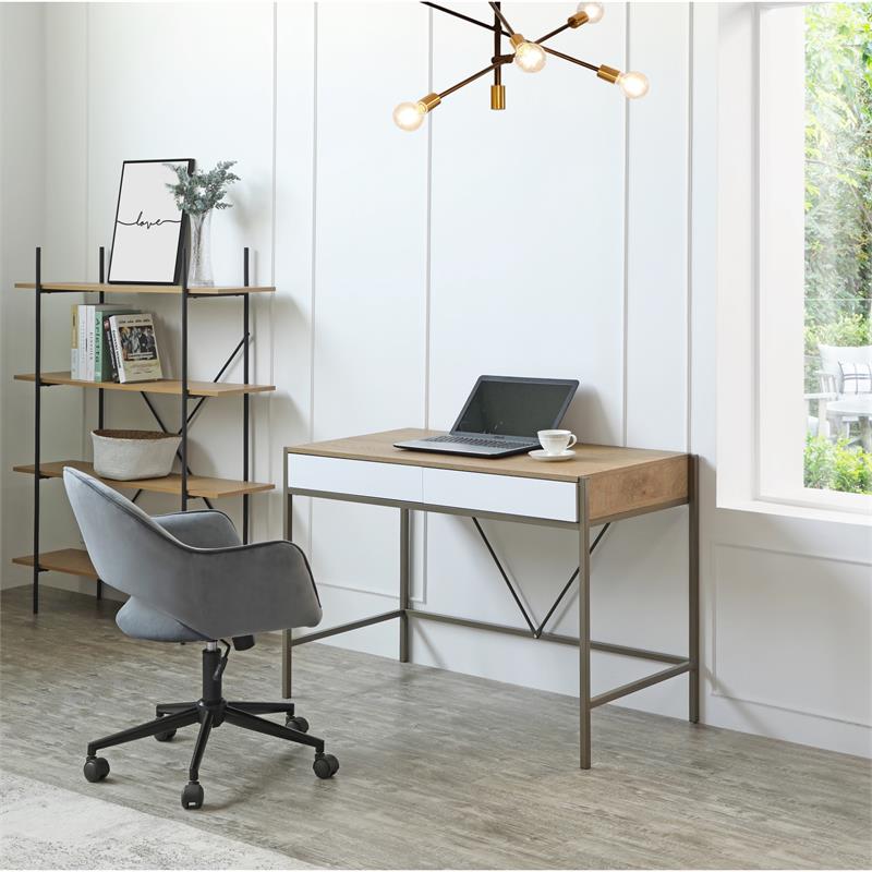 Yolanda Wooden Desk Natural/Bronze 43.3L x 21.7W x 30H 2 Storage Drawers