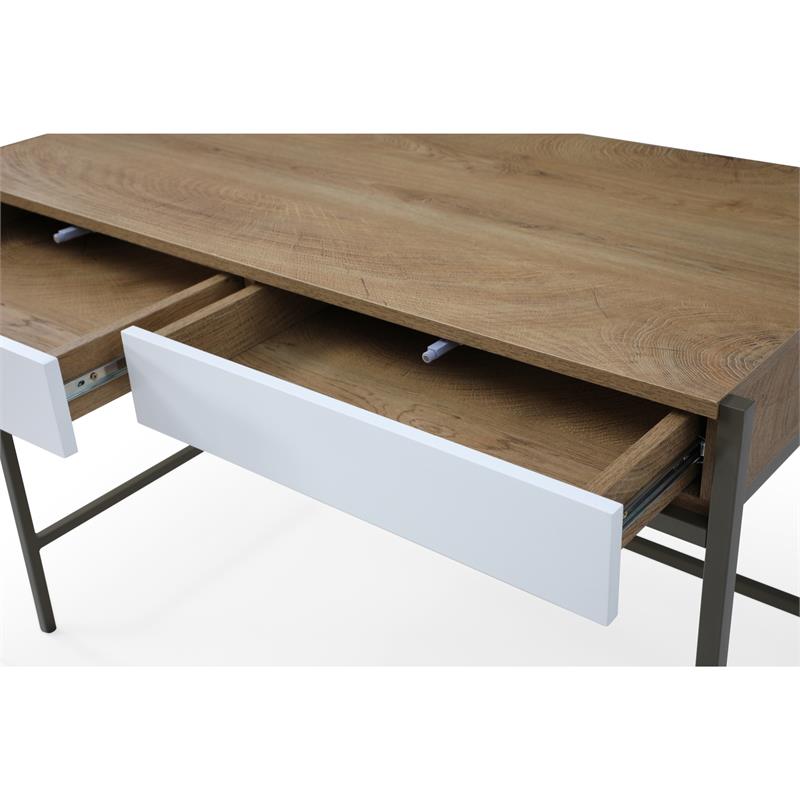 Yolanda Wooden Desk Natural/Bronze 43.3L x 21.7W x 30H 2 Storage Drawers