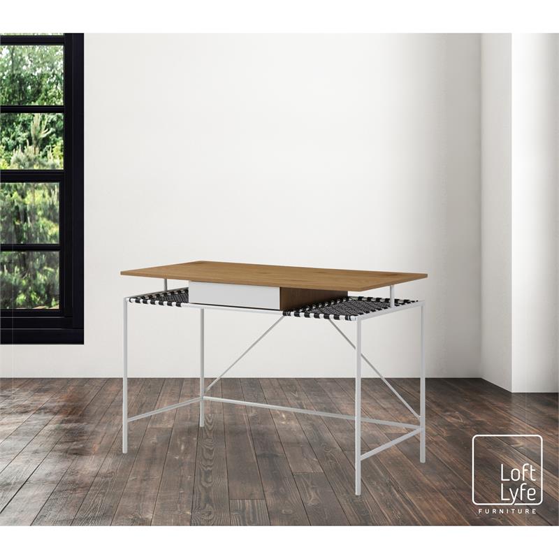Jaslynn Wooden Desk Natural/White 43.3L x 21.6W x 30H 1 Storage Drawer