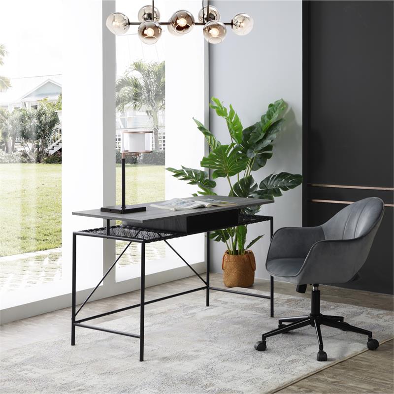 Jaslynn Wooden Desk Grey/Black 43.3L x 21.6W x 30H 1 Storage Drawer
