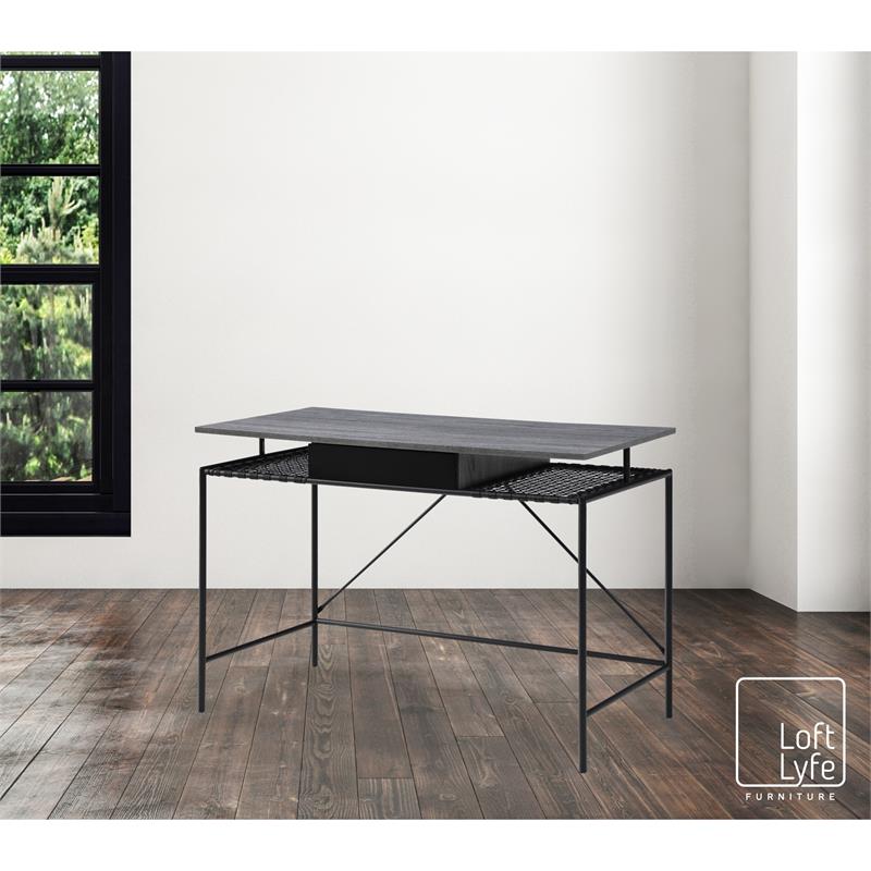 Jaslynn Wooden Desk Grey/Black 43.3L x 21.6W x 30H 1 Storage Drawer